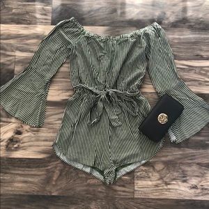 Emerald Green Urban Outfitters Pinstripe Romper